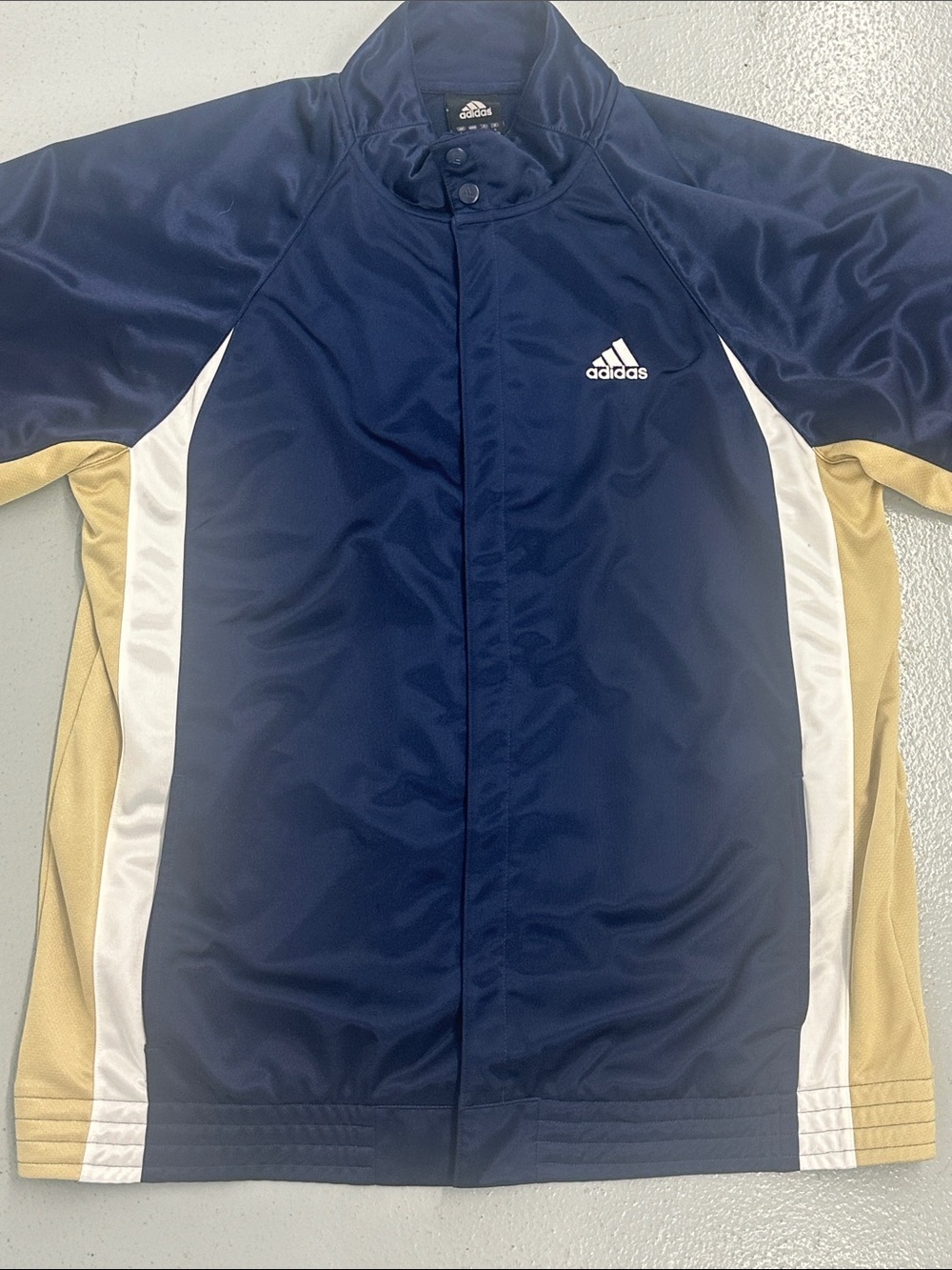 adidas Navy Blue Athletic Zip-Up Jacket with White and Tan Panels
